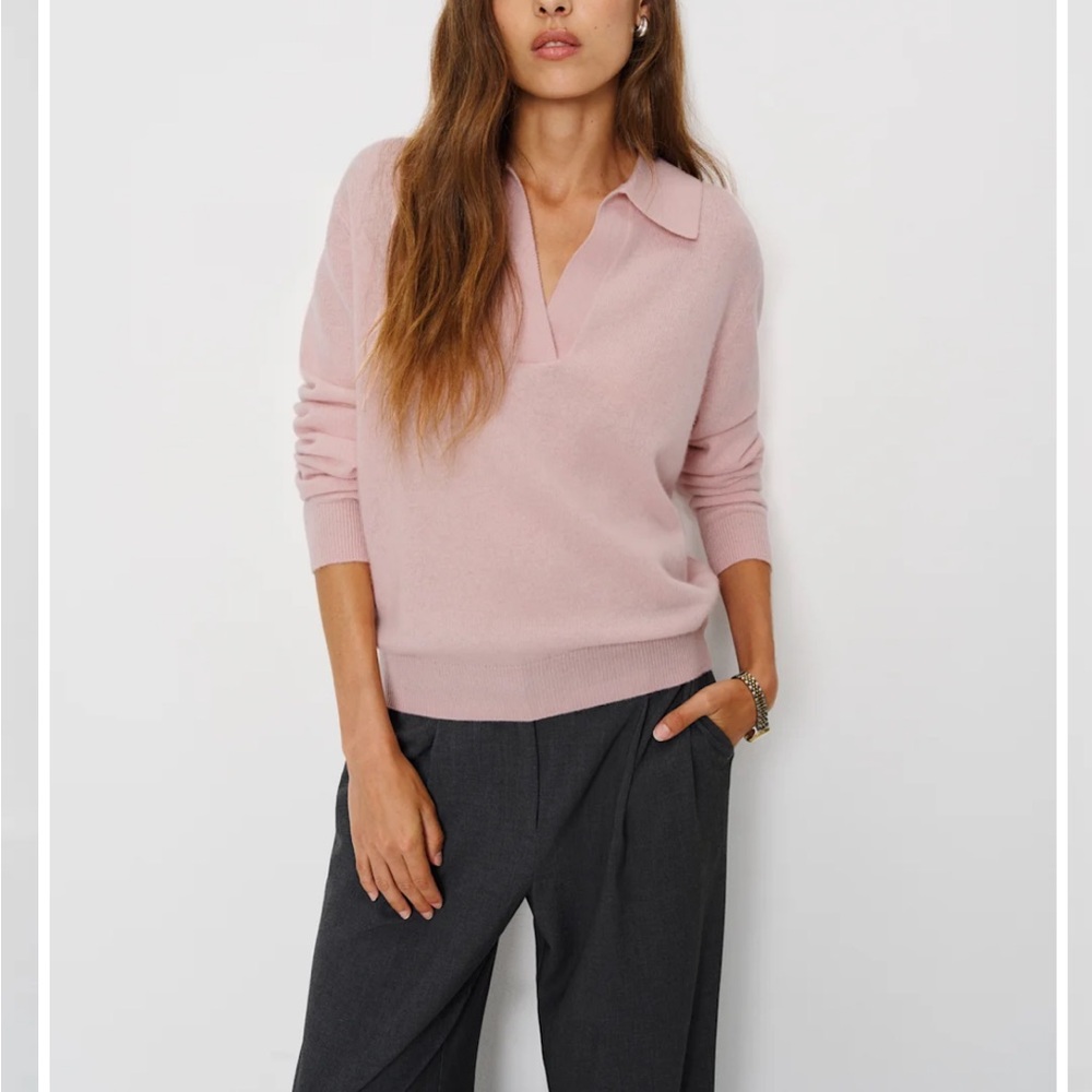 Reformation Pale Pink Collared V-Neck Sweater